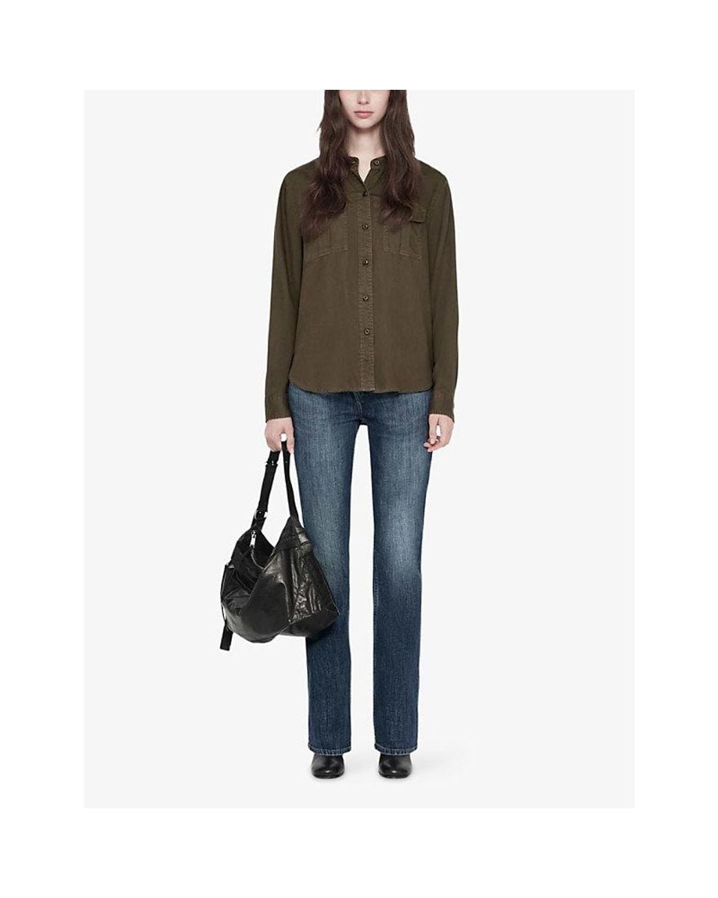 AllSaints Green Tess Flap-Pocket Lyocell Shirt