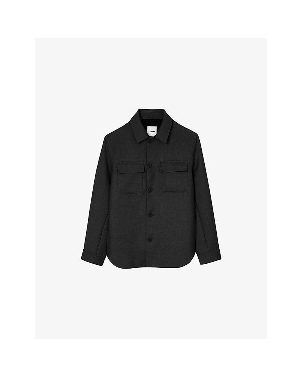 Sandro Black Patch-Pocket Relaxed-Fit Woven Overshirt for men