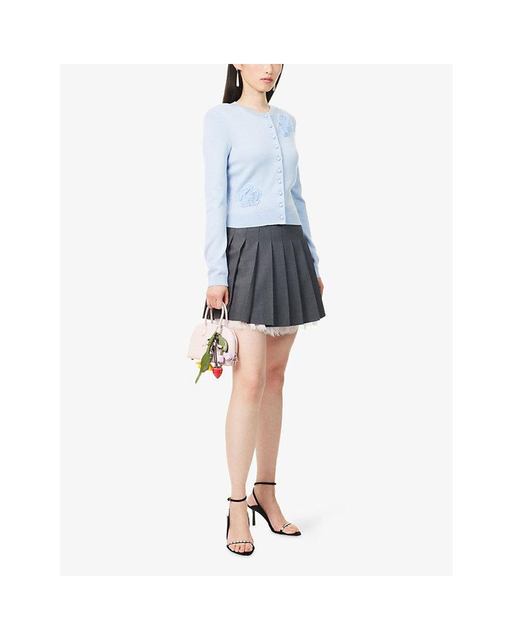 Self-Portrait Gray Pleated Lace Mini Skirt