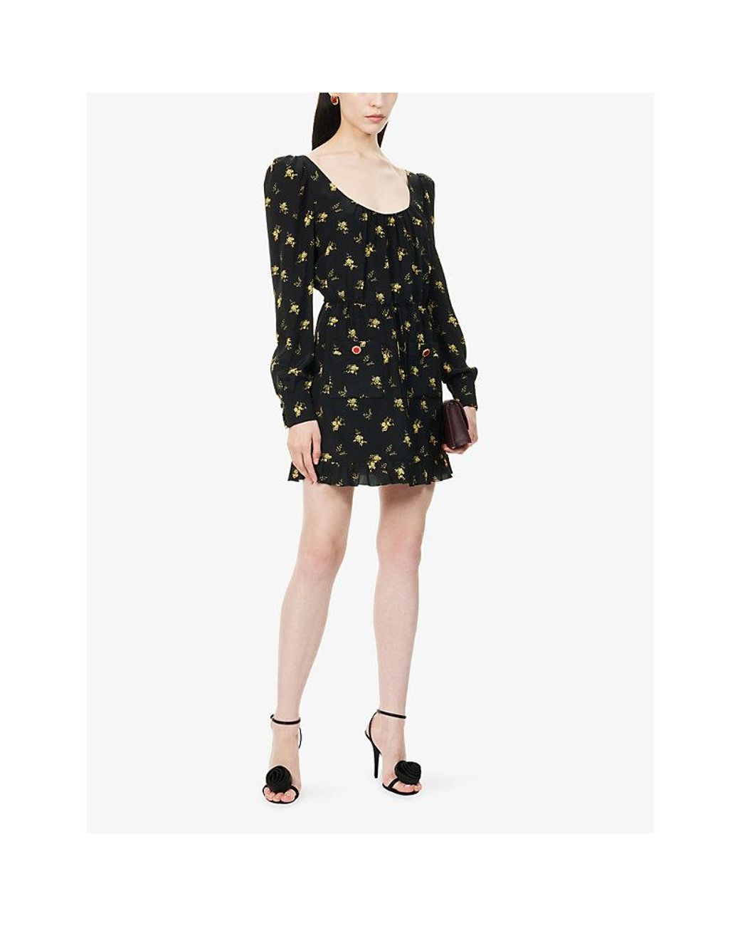 Alessandra Rich Black Printed Scoop-Neck Silk Mini Dress