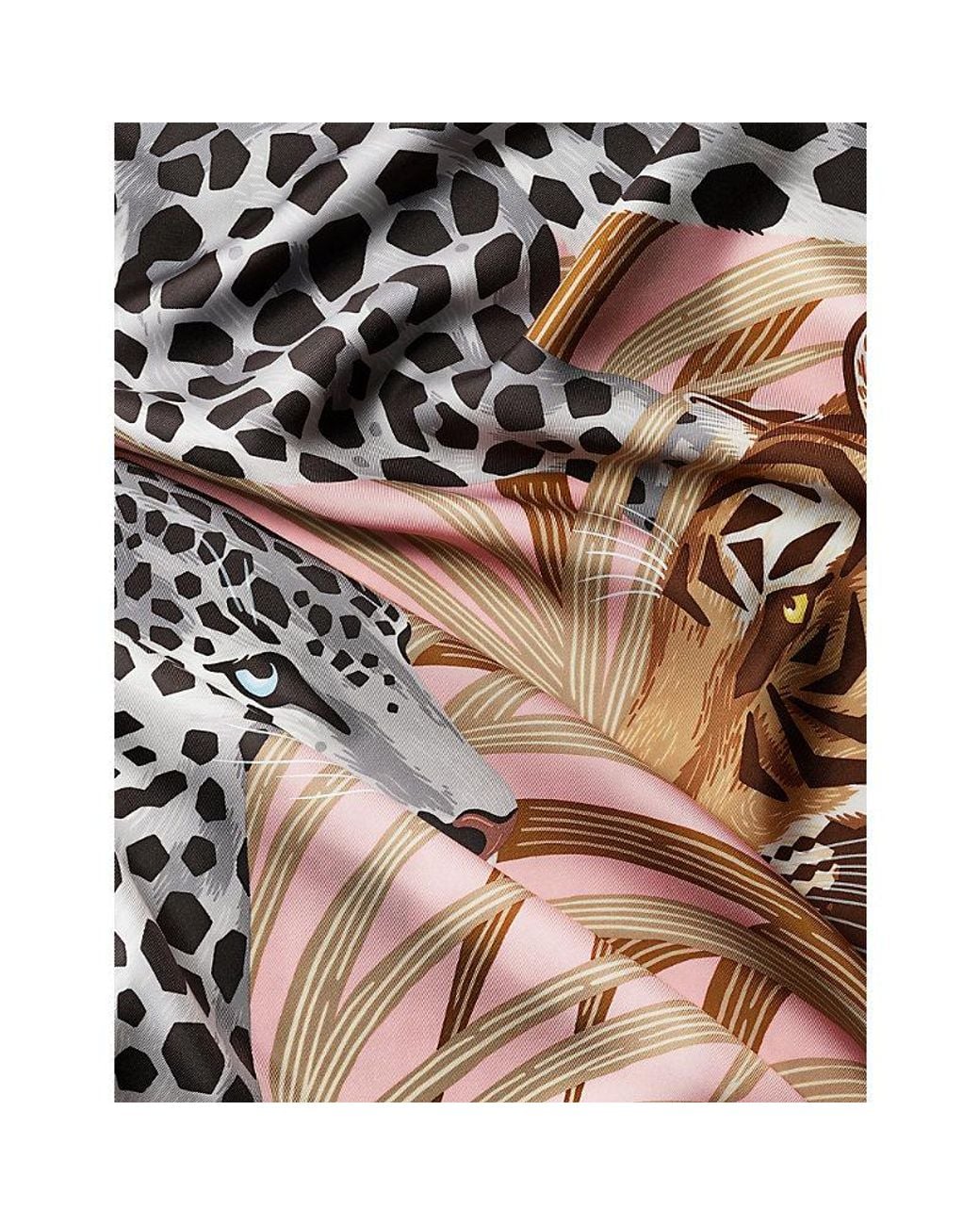 Cartier Pink Panthère And Tiger Printed Silk Scarf