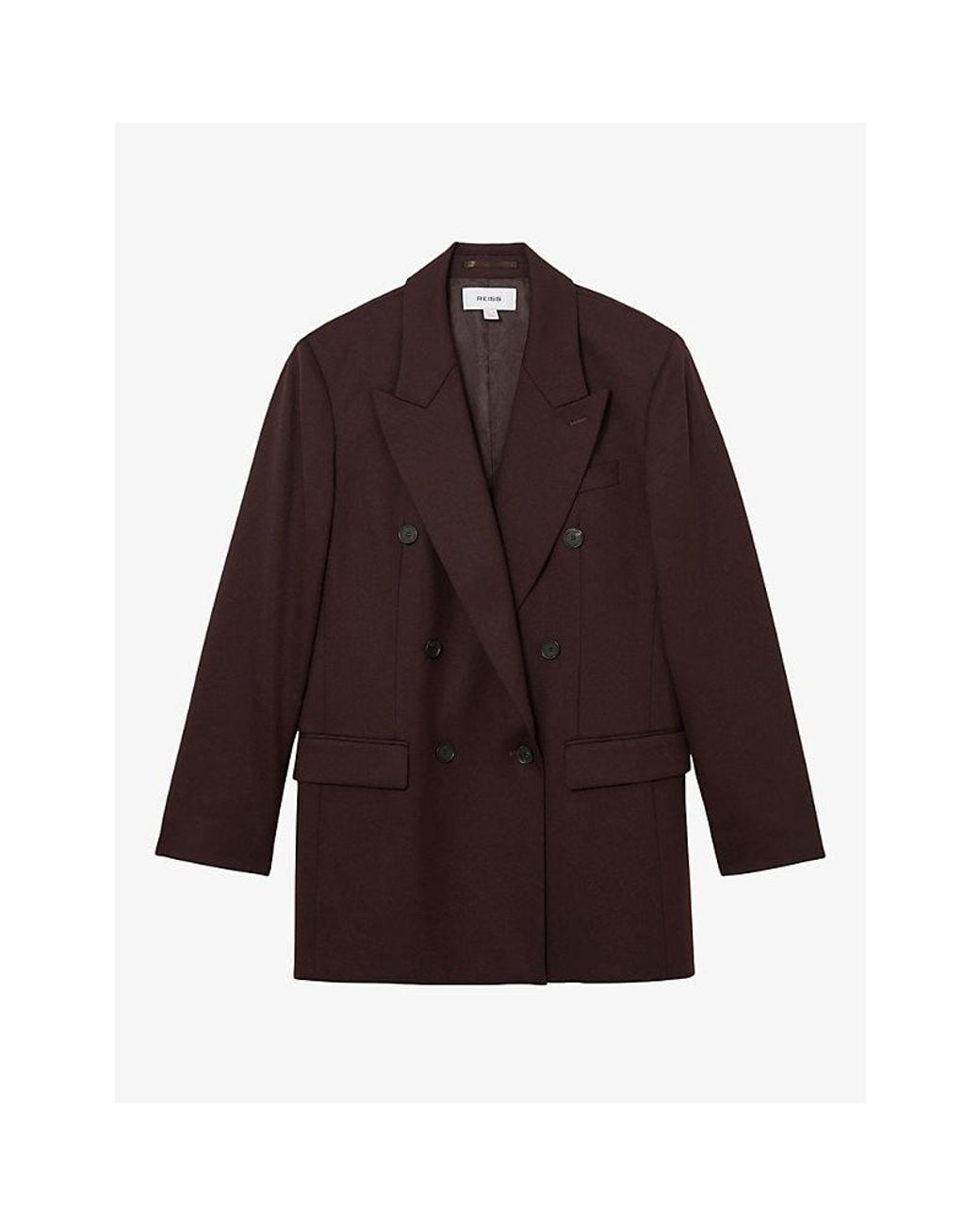 Reiss Purple Leisel Double-Breasted Wool-Blend Blazer