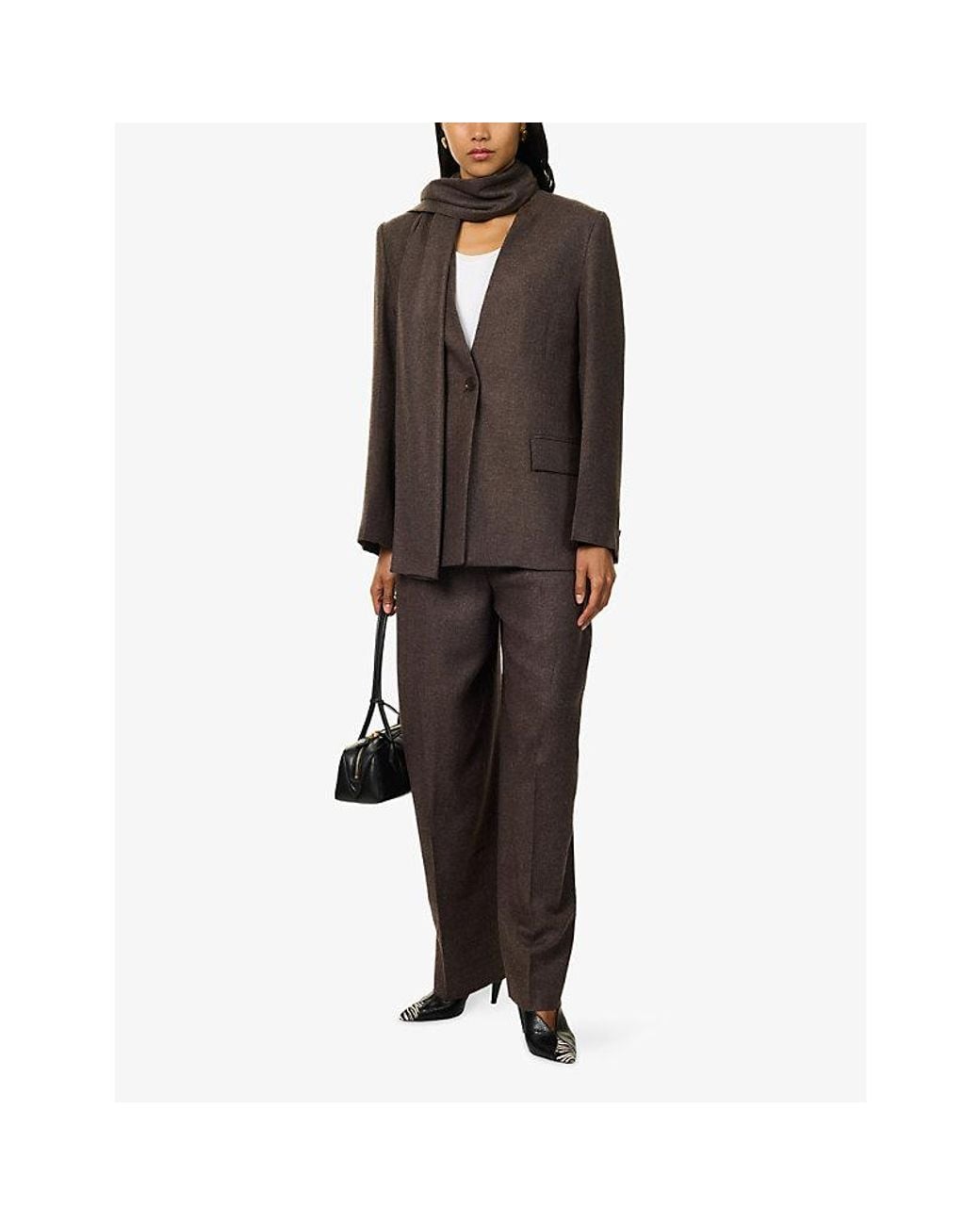 Totême Brown High-Waisted Flannel Woven Trousers