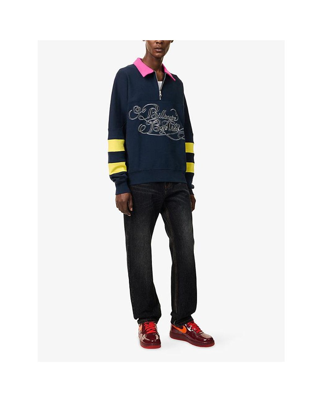 BBCICECREAM Blue Calligraphy Logo Panelled Quarter-Zip Cotton-Jersey Sweatshirt for men
