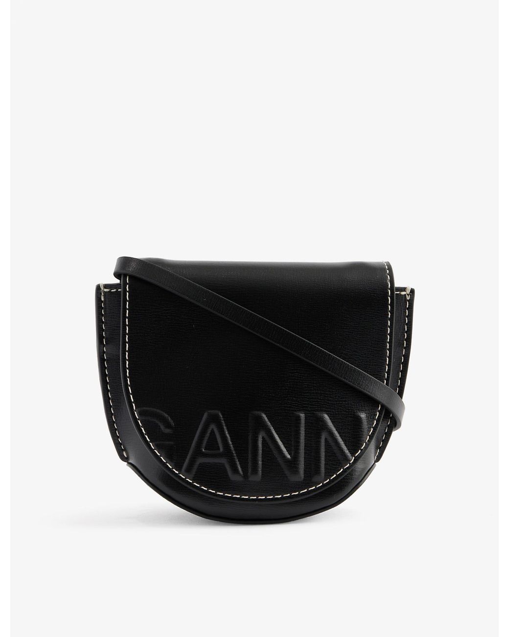 Ganni Banner Nano Logoembossed Leather Saddle Bag in Black Lyst Canada