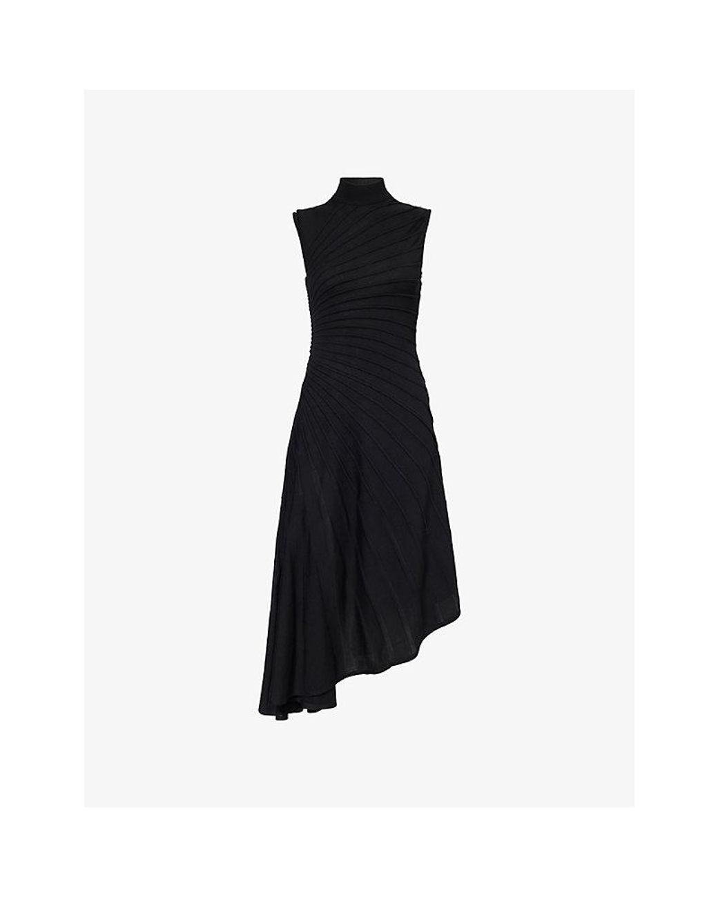 Alaïa Black Ray Knit-Panel Wool Midi Dress