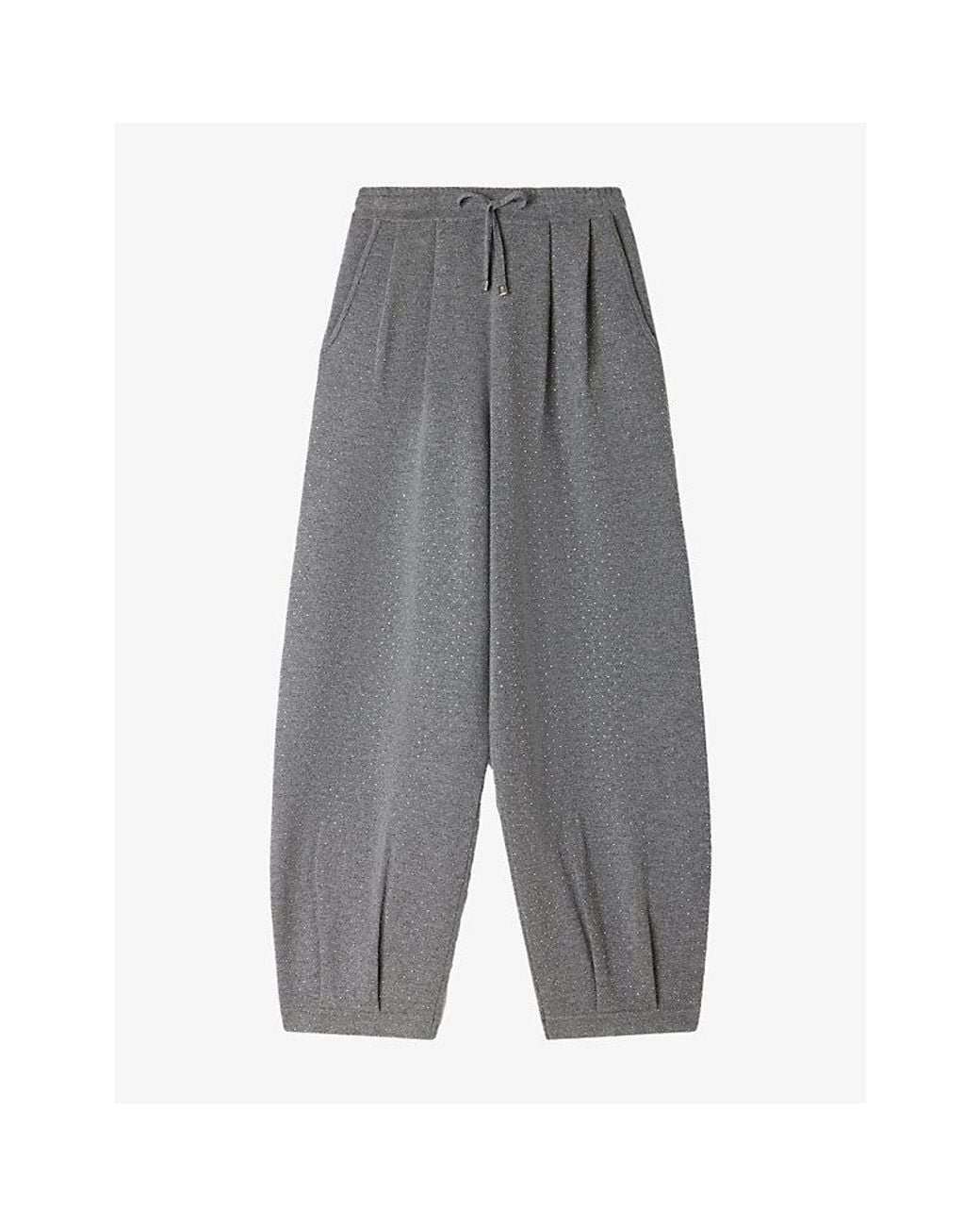 Sandro Gray Rhinestone Barrel-Leg Wool And Cashmere-Blend Jogging Bottoms