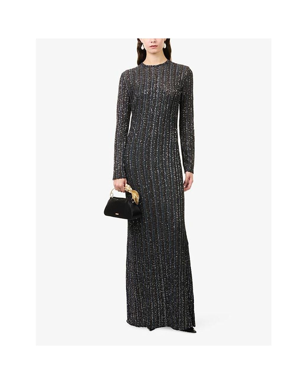 Missoni Blue Long-Sleeve Sequinned Woven Maxi Dress