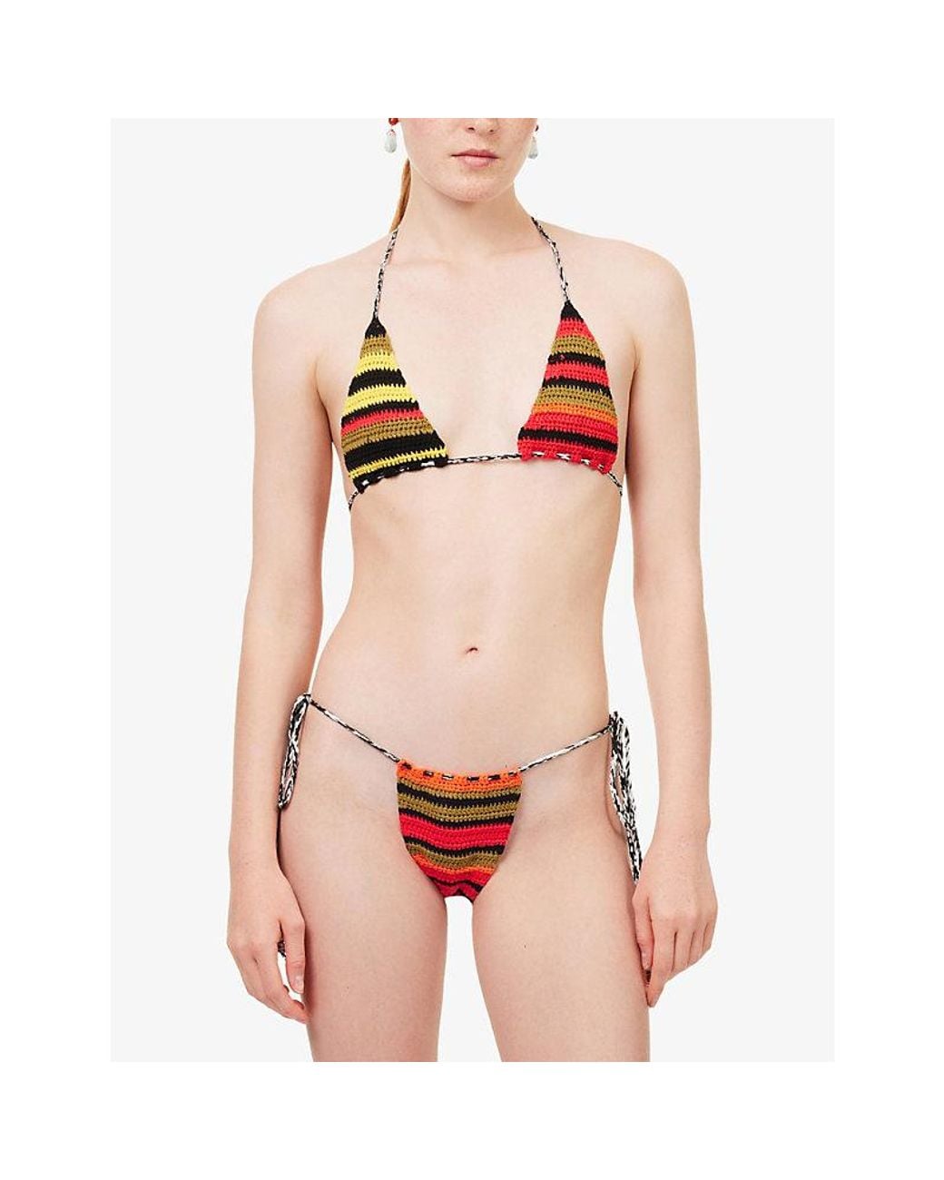 Jaded London White Selka Striped Crochet Bikini Top