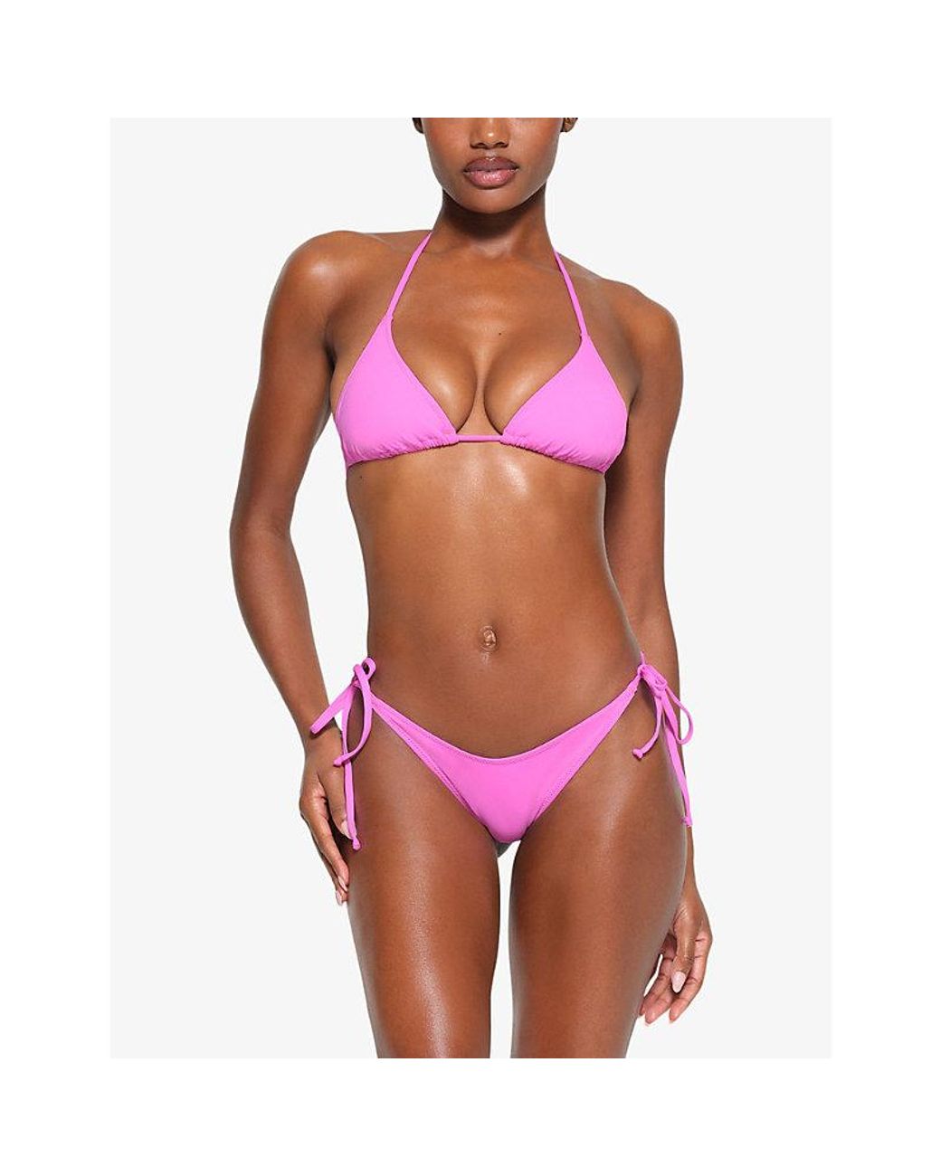 Skims Signature Swim Triangle Padded Stretch Recycled Nylon Bikini Top in Pink Lyst UK