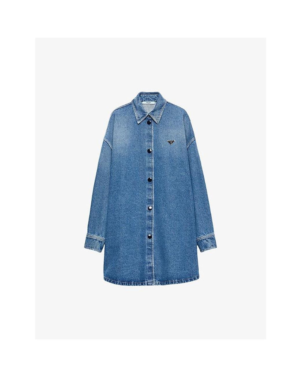 Prada Blue Triangle-Logo Long Denim Shirt