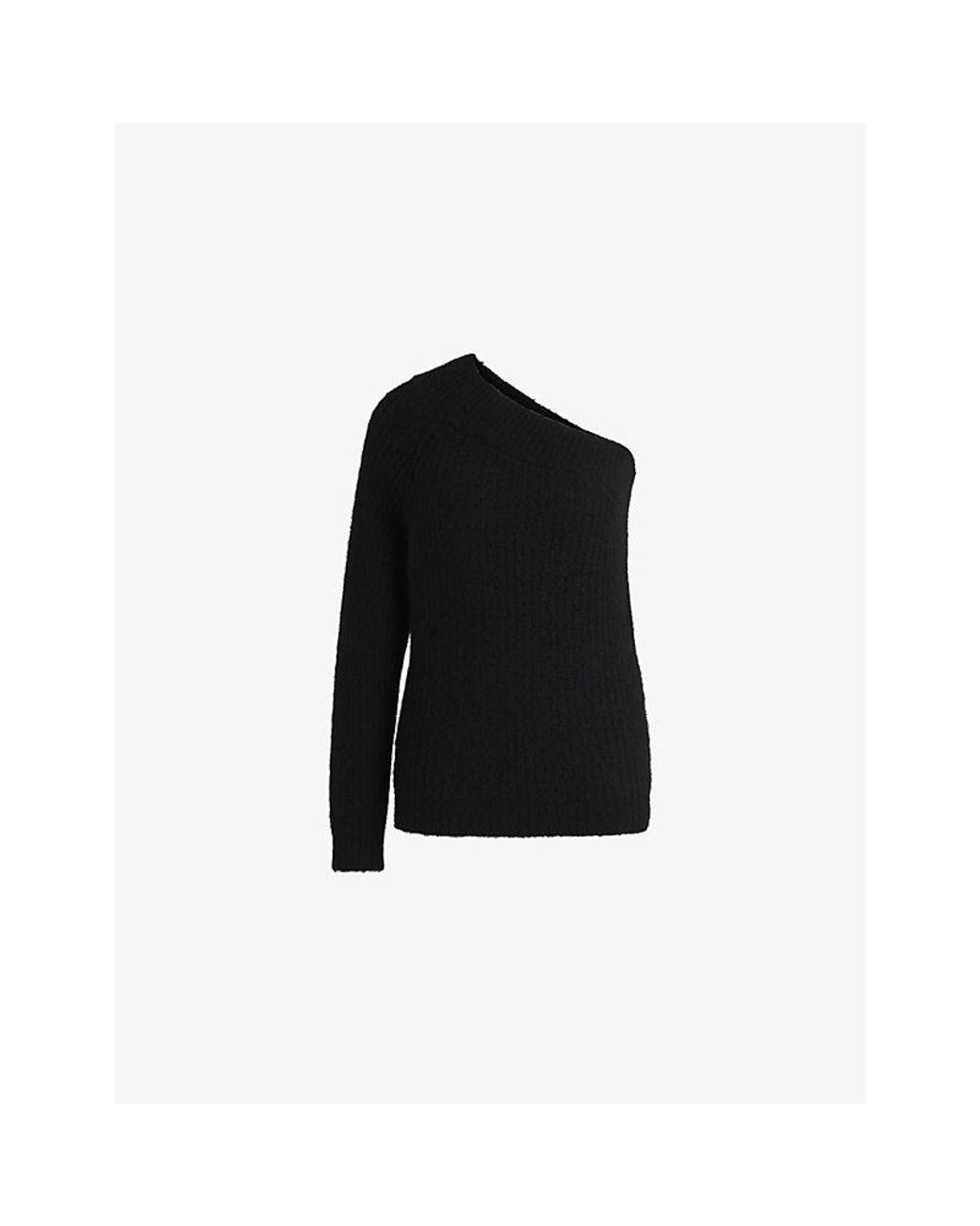 HUGO Black One-Shoulder Brushed-Texture Stretch-Knit Jumper