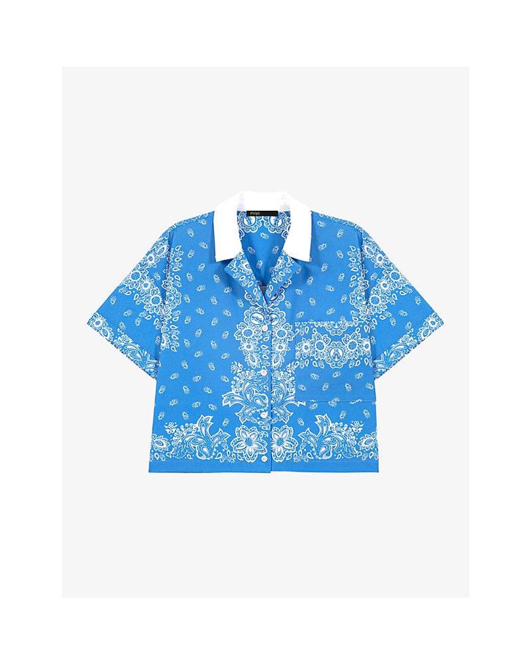 Maje Blue Bandana-Print Relaxed-Fit Cotton Shirt