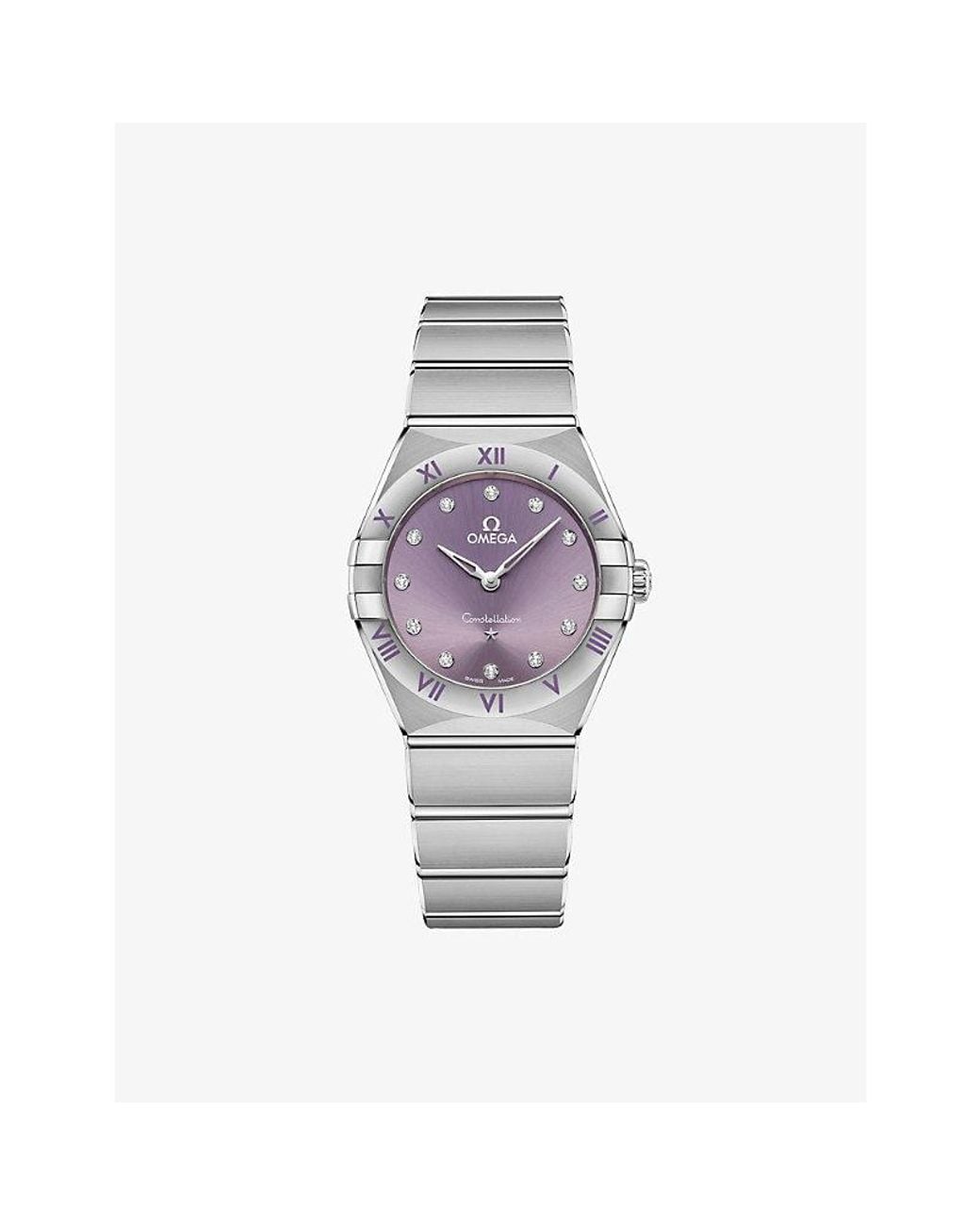 Omega Purple Constellation Stainless-Steel And Diamond Quartz Watch 28Mm for men