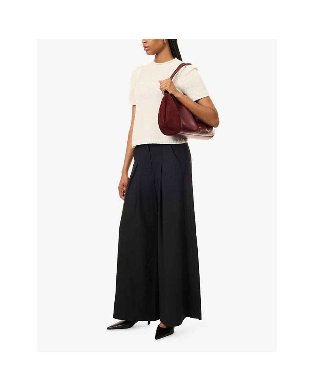 ME+EM Black Ultra Wide-Leg Wool-Blend Trousers