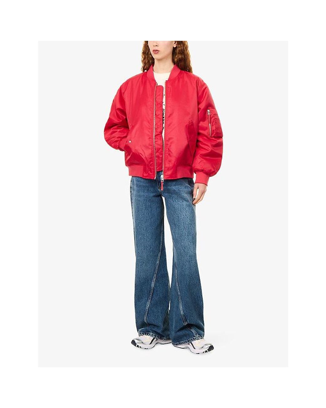Anine Bing Red Leon Woven Bomber Jacket