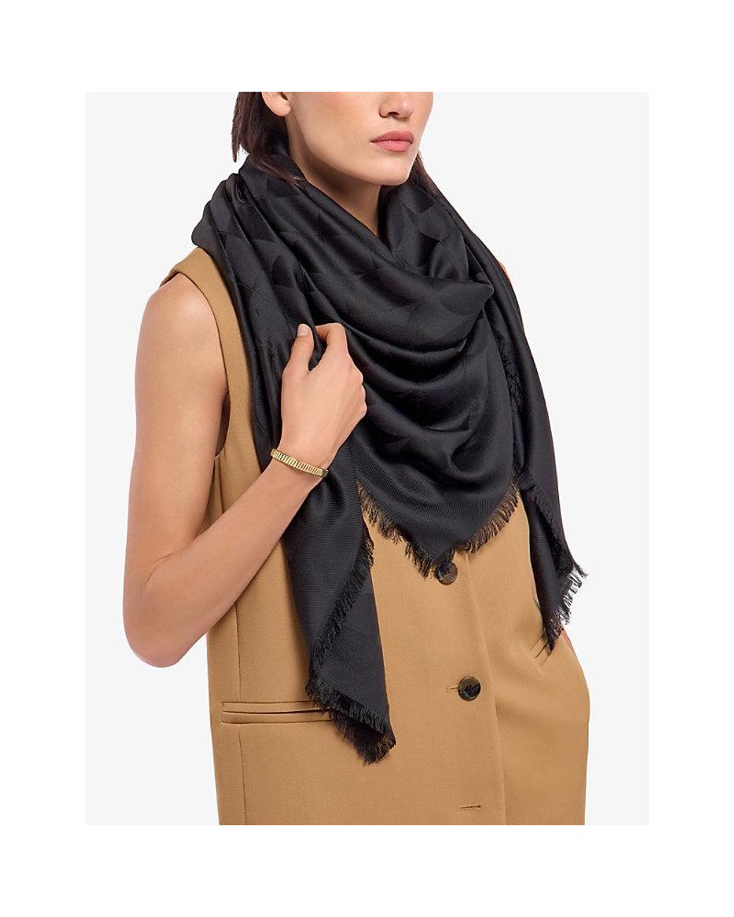 BVLGARI Black Calla Maxi Square Silk And Wool-Blend Scarf