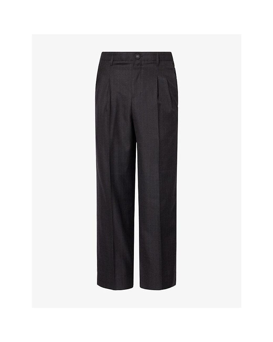 AMI Black Pleated Striped Wool Trousers for men