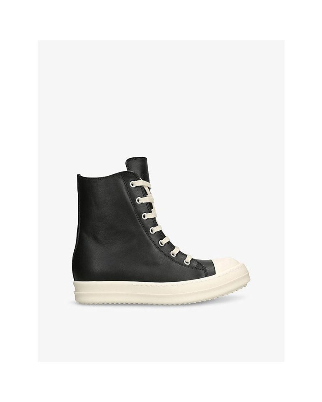 Rick Owens Black Contrast-Sole Leather High-Top Trainers