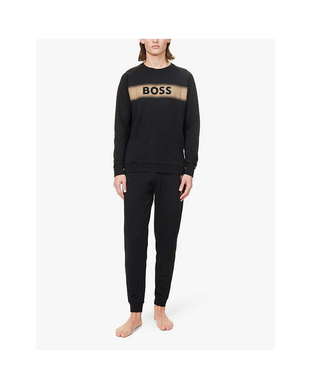 BOSS by HUGO BOSS Brand print Cotton jersey jogging Bottoms in