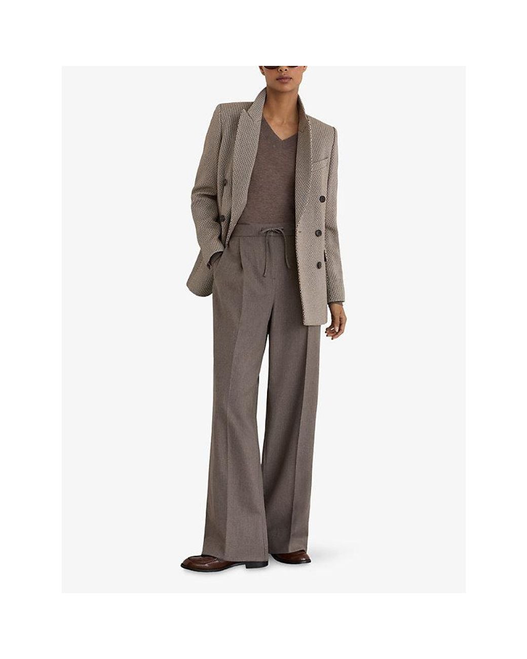 Reiss Gray Elowen Drawstring-Waist Stretch-Crepe Trousers