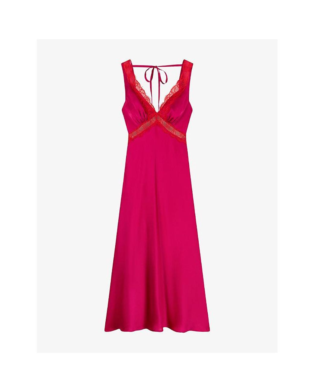 OMNES Pink Aurelia Lace-Trim Satin Maxi Dress