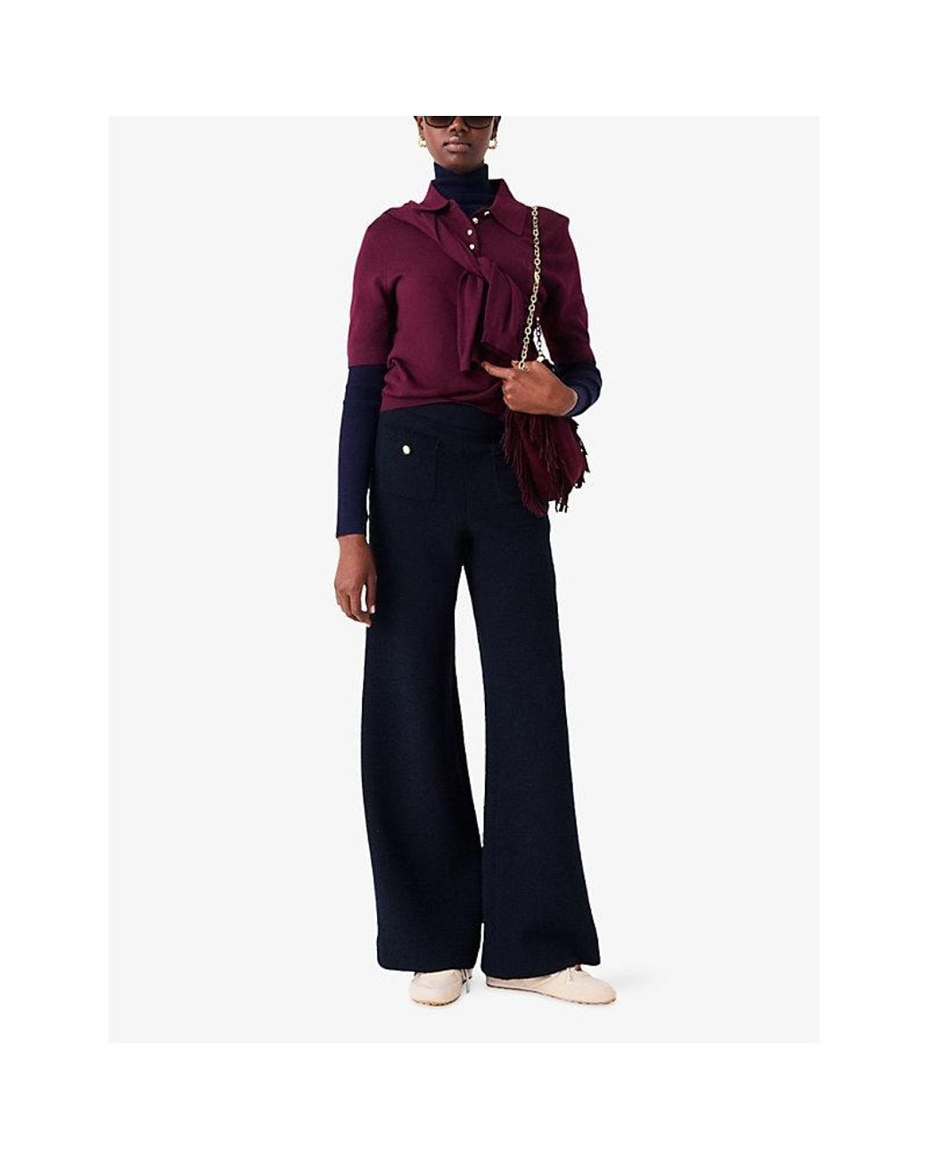 Maje Blue Flared High-Rise Stretch-Woven Trousers