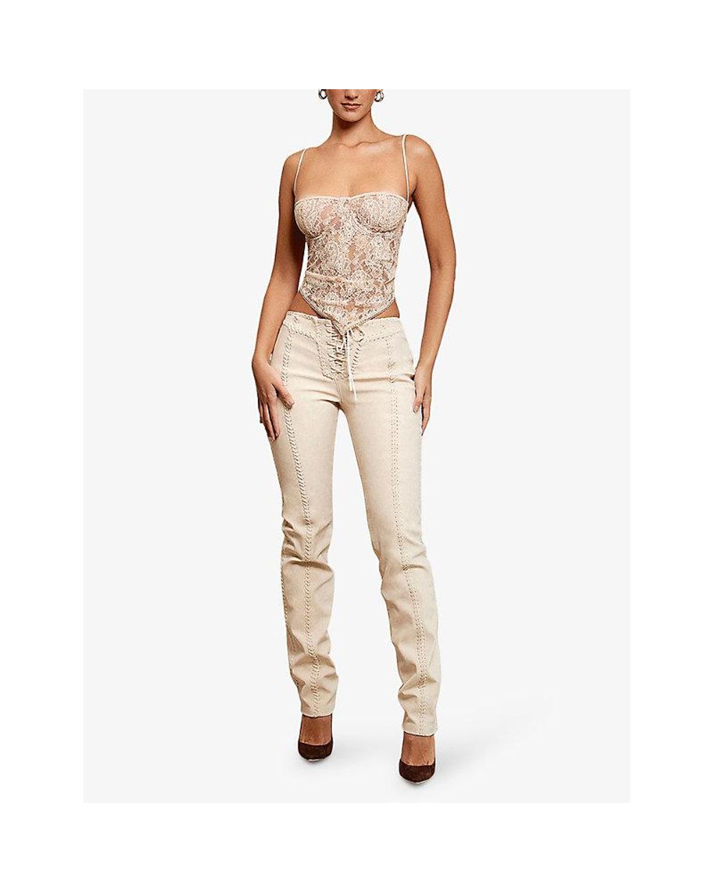 House Of Cb White Fernanda Handkerchief-Hem Lace Top