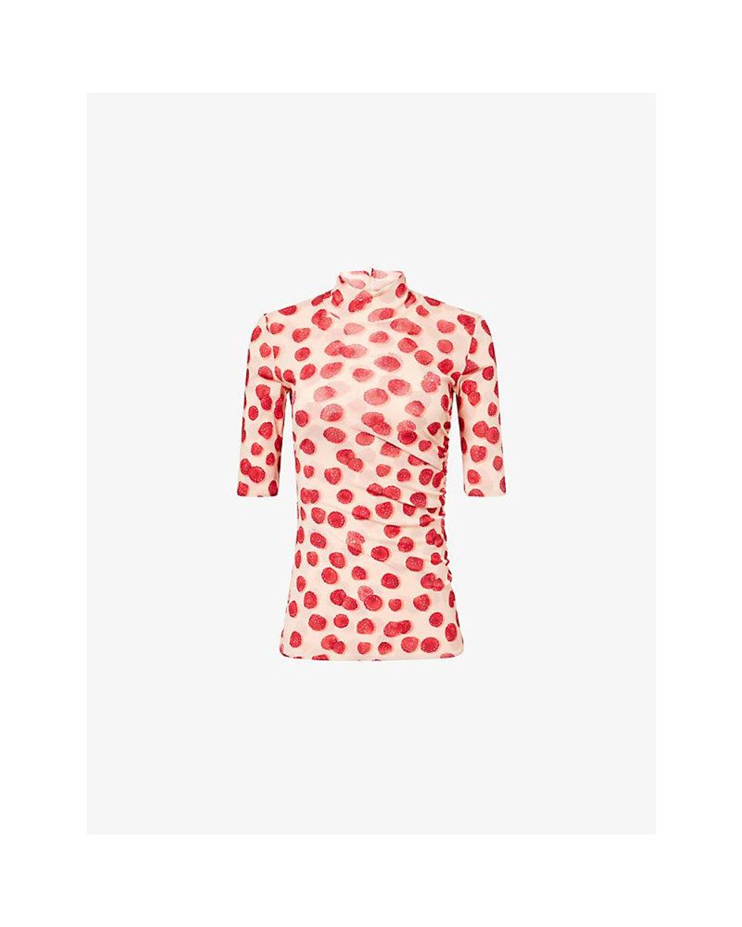 Stella McCartney Red Print High-Neck Mesh Top