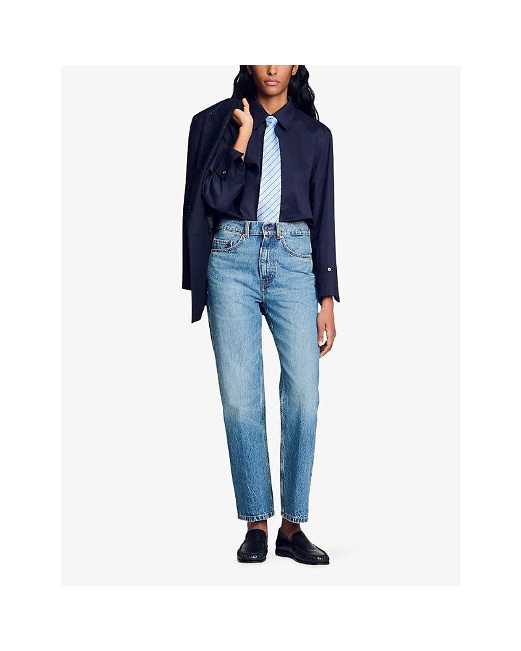 Sandro Blue Wide-Cuff Relaxed-Fit Stretch-Cotton Shirt