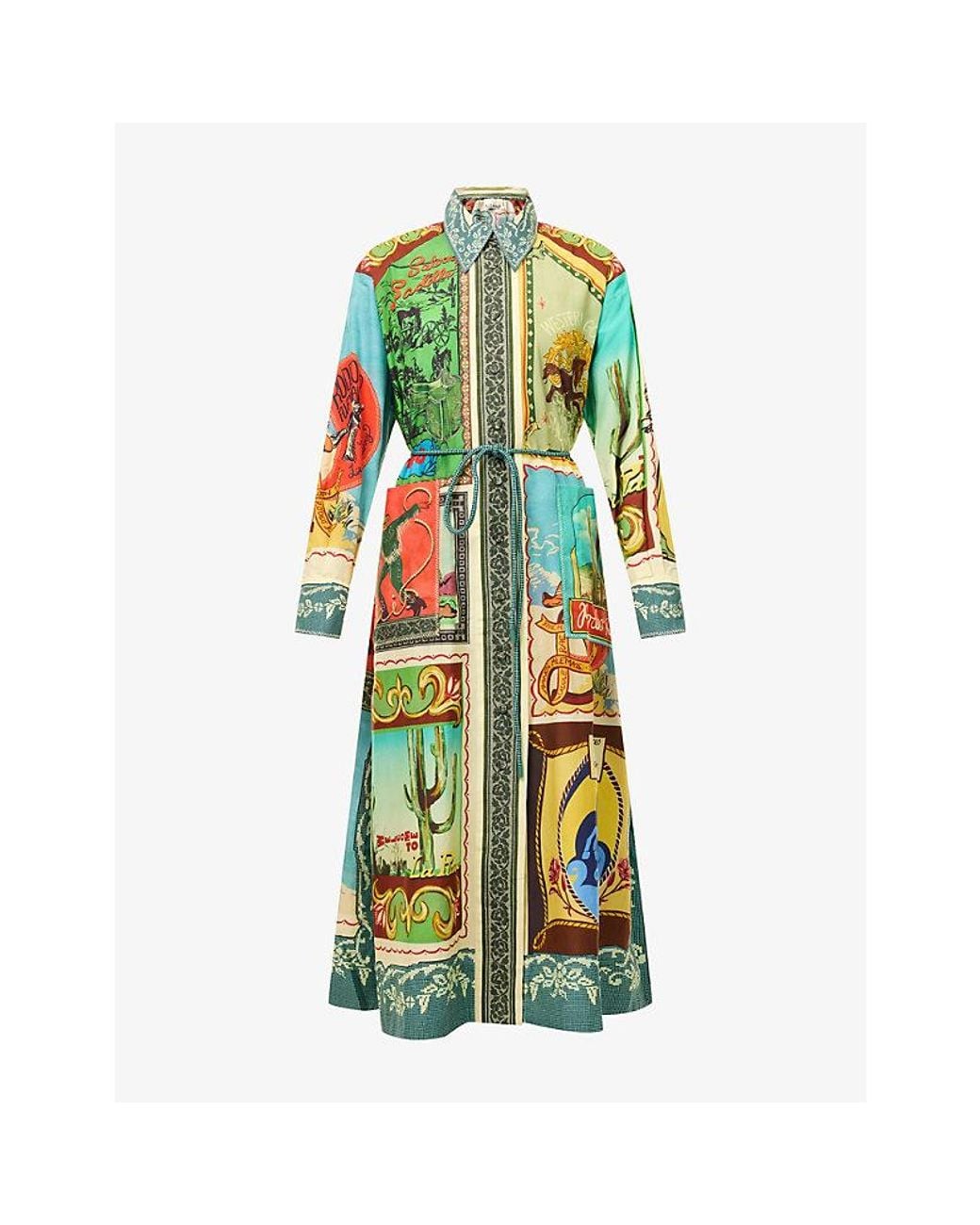 ALÉMAIS Green Ace Printed Cotton And Silk-Blend Midi Shirt Dress