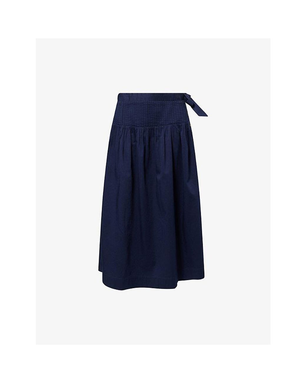 Damson Madder Blue Josie Shirred Cotton Midi Skirt