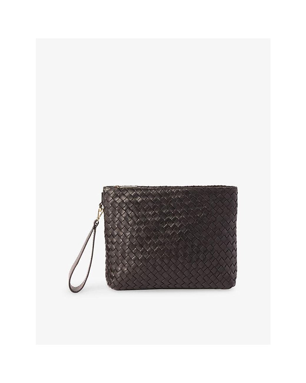 Whistles Black Avah Woven Leather Zip Clutch