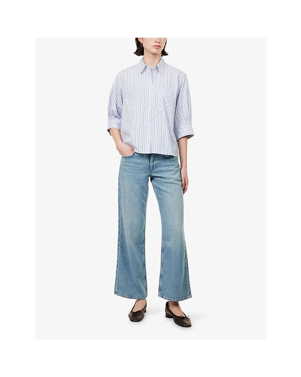 Rag & Bone Blue Lucia Stripe-Pattern Cotton-Poplin Shirt