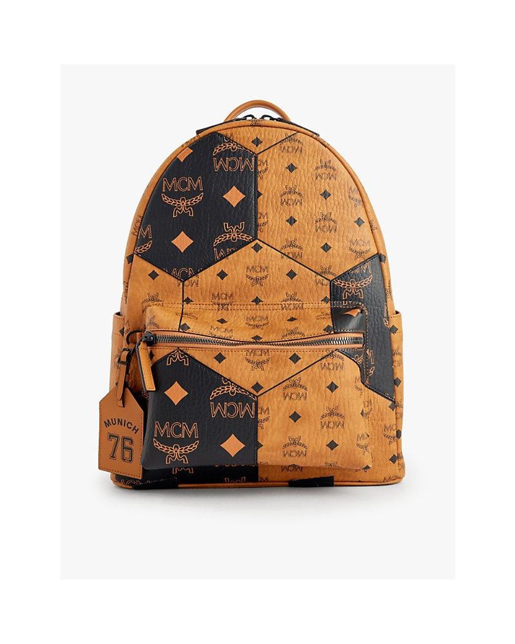 MCM Euro 2024 Medium Monogram print Faux leather Backpack in Orange for Men Lyst