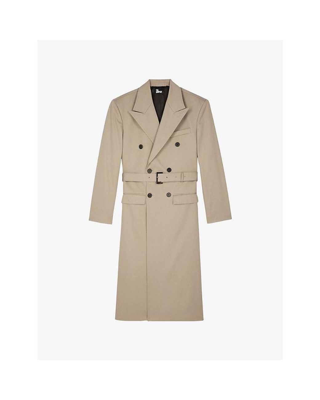 The Kooples Natural Double-Breasted Belted Cotton Trench Coat for men