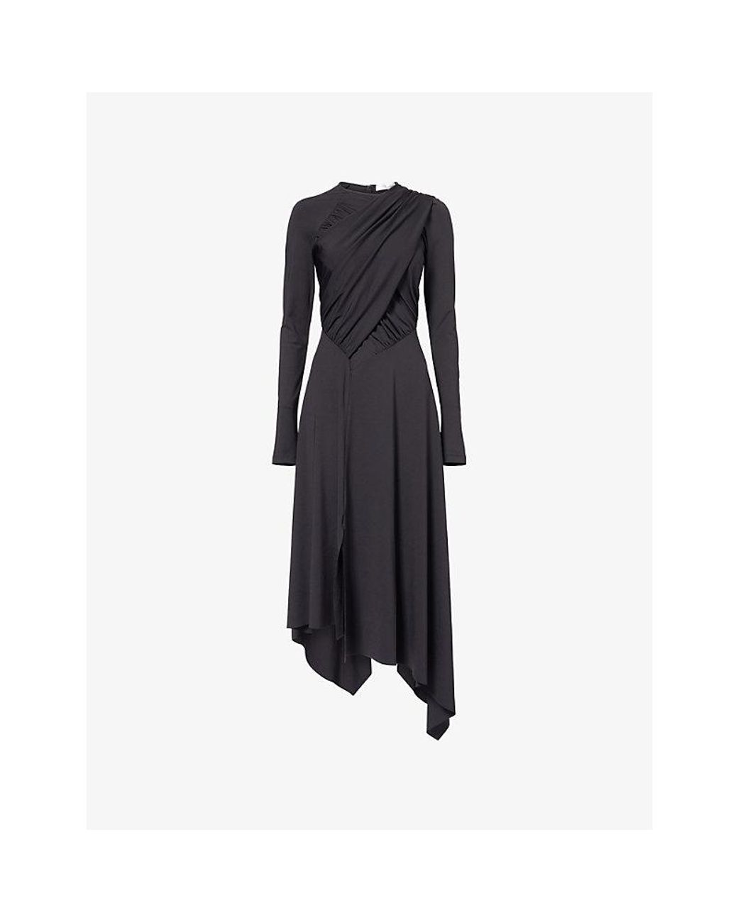Victoria Beckham Black Long-Sleeve Fluid-Drape Stretch-Jersey Midi Dress