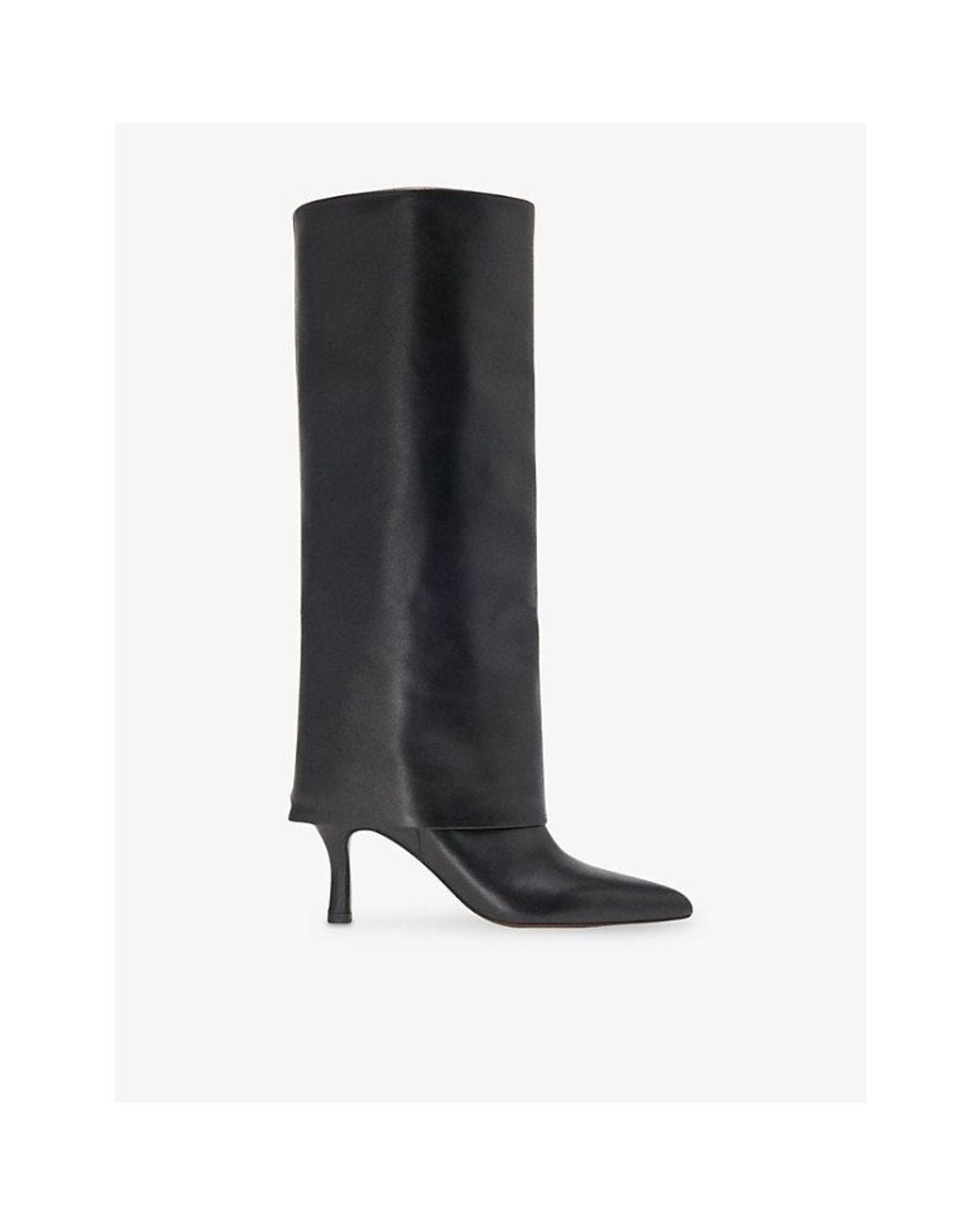 Maje Black Tubular Leather Heeled Knee-High Boots