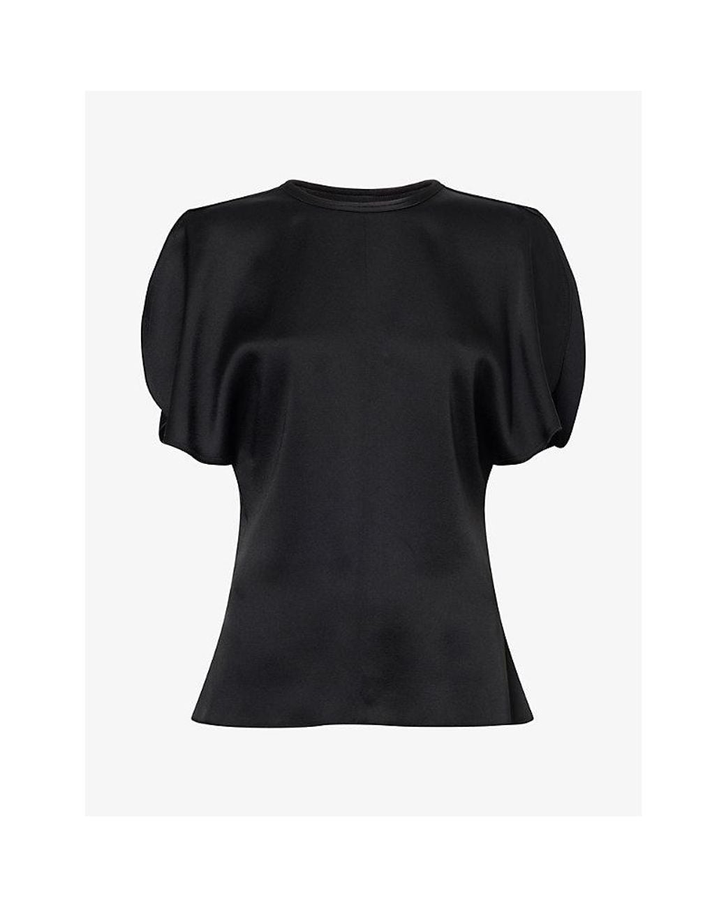 Victoria Beckham Black Bela Open Cap-Sleeves Satin Top