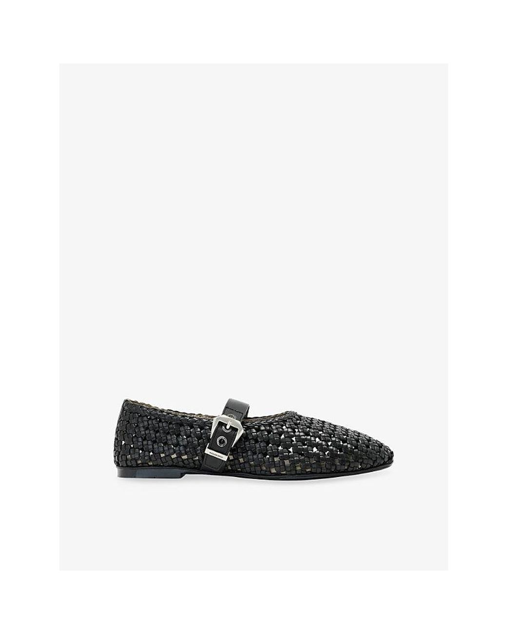 AllSaints Black Sabine Woven Leather Ballet Flats