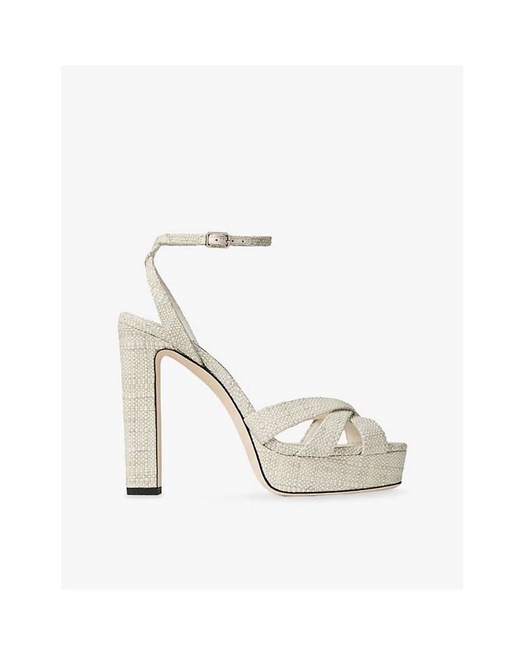 Jimmy Choo White Kove 120 Raffia Platform Sandals