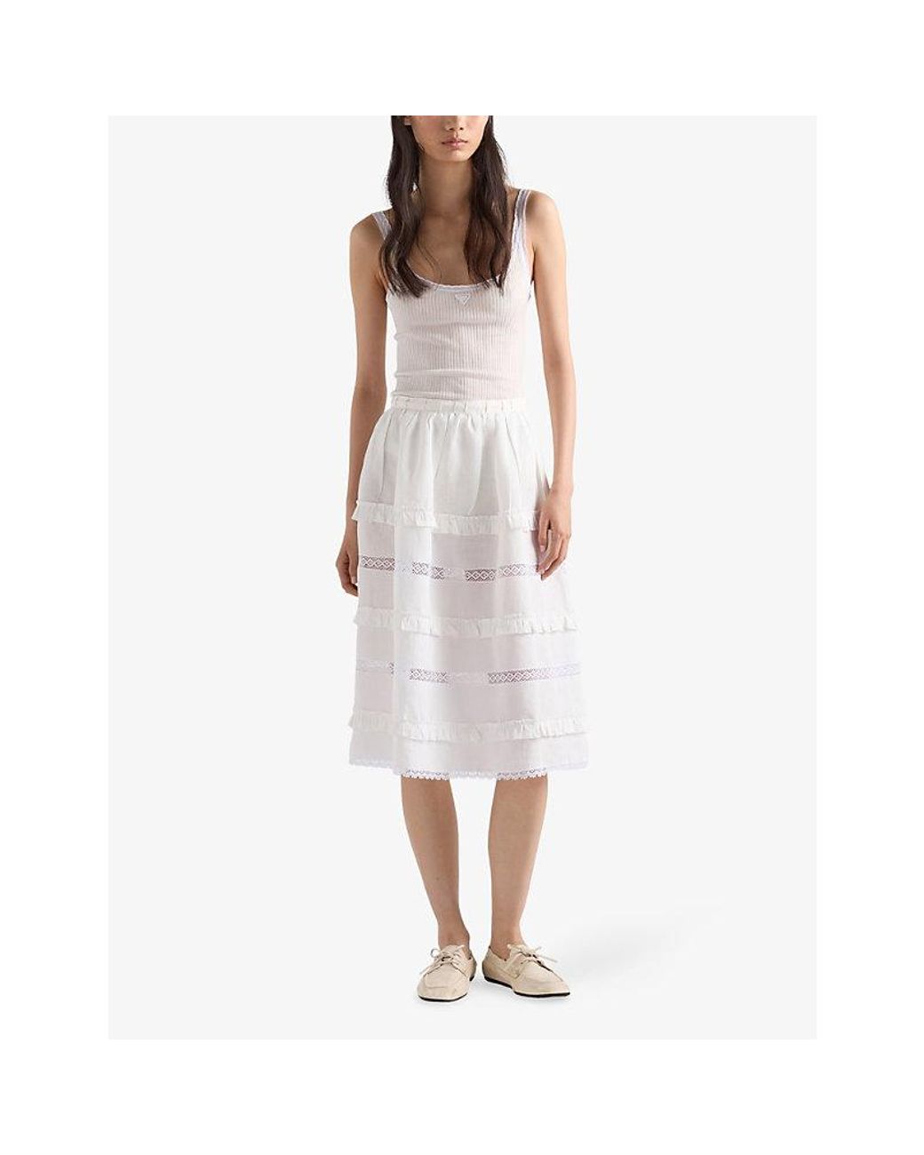 Prada White Logo-Plaque Ribbed Cotton Tank Top