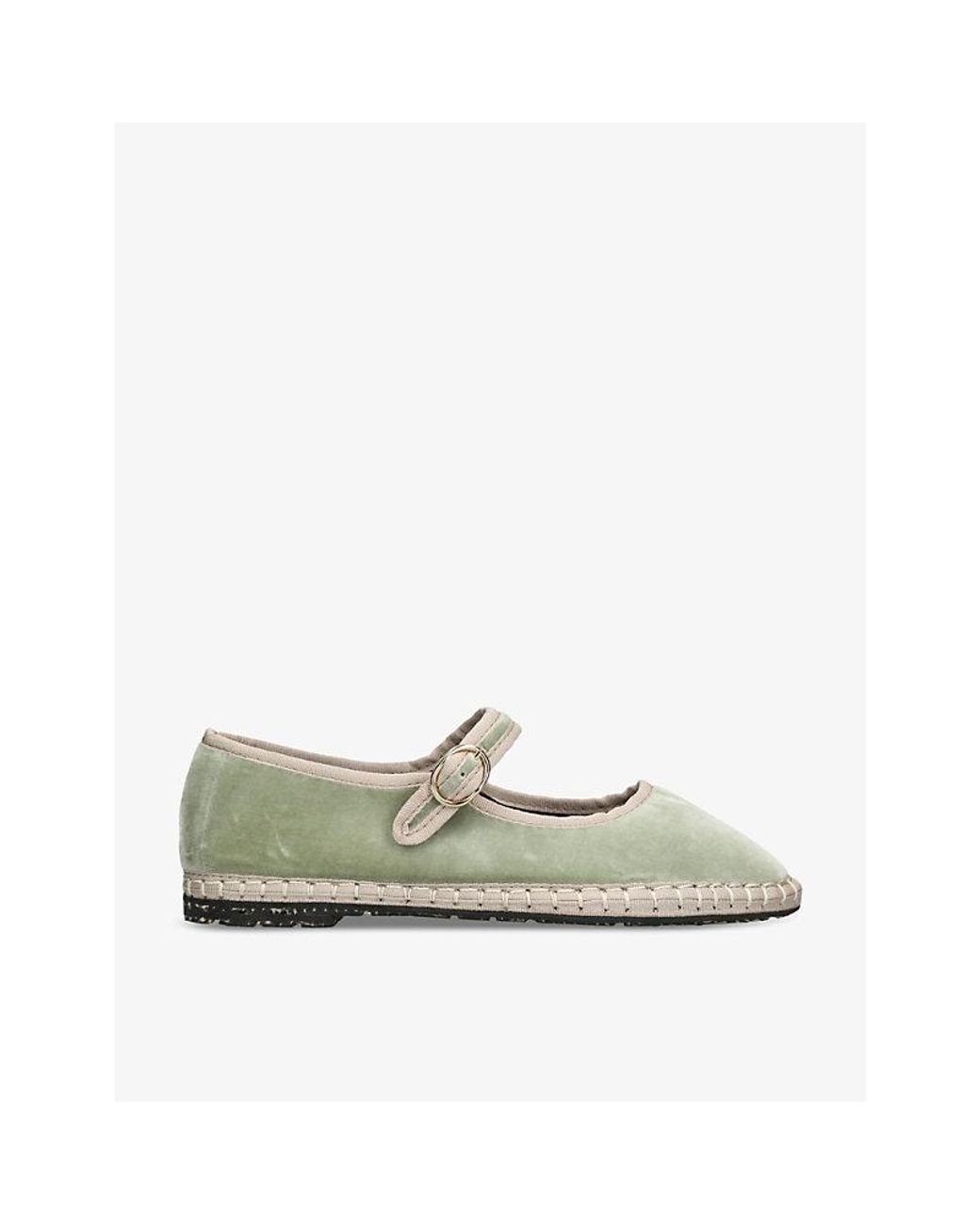 Flabelus Green Uta Single-Strap Cotton Mary Jane Flats