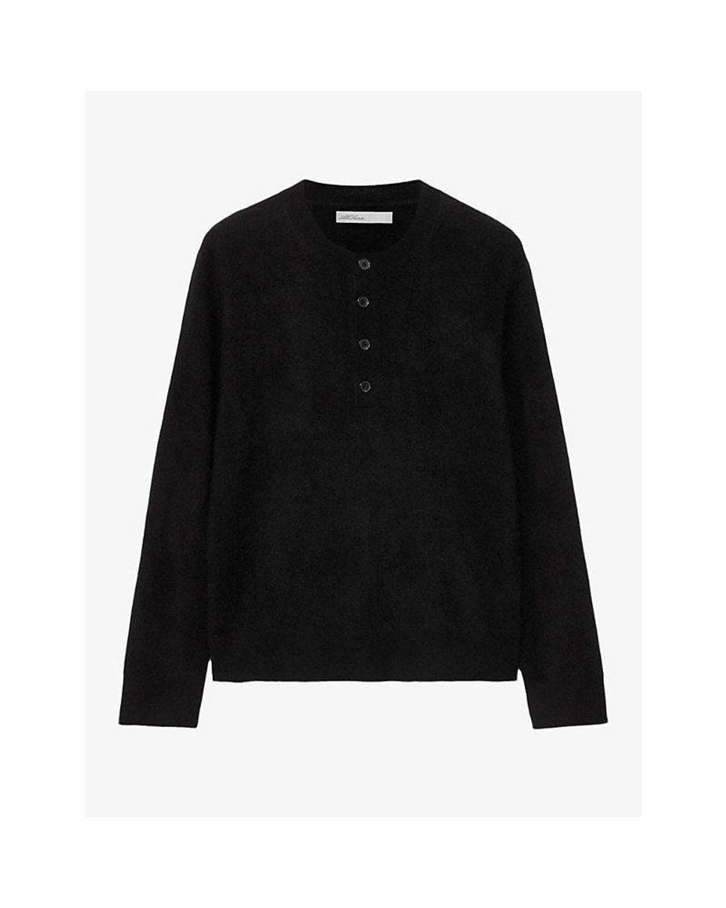 AllSaints Black Wulf Henley-Collar Merino-Wool Jumper for men
