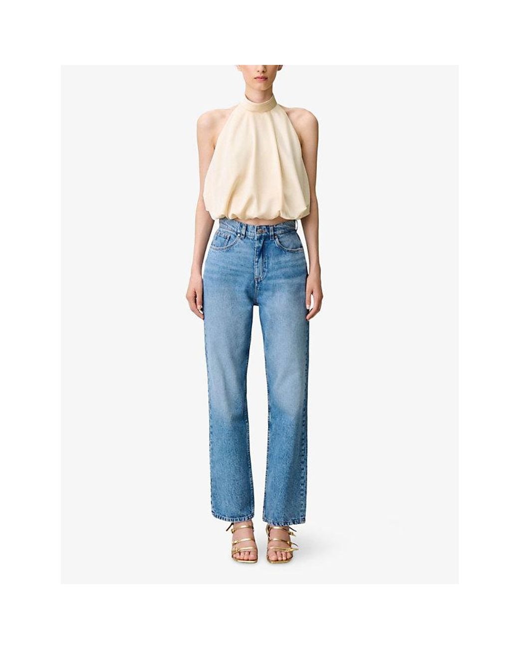 Claudie Pierlot Natural Open-Back Satin Bubble Top