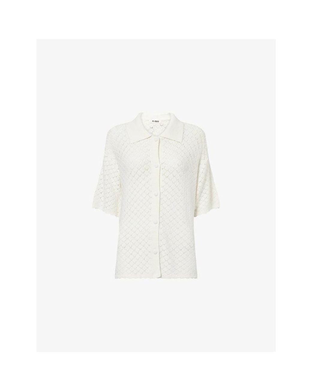 4th & Reckless White Neev Short-Sleeve Crochet-Knit Shirt