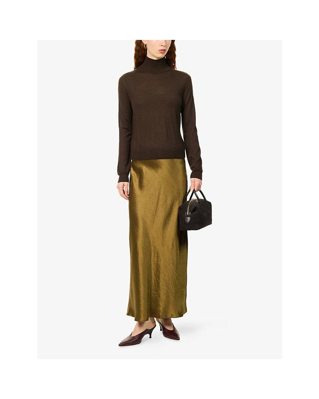 Vince Brown Slim Cashmere-Silk Turtleneck Top
