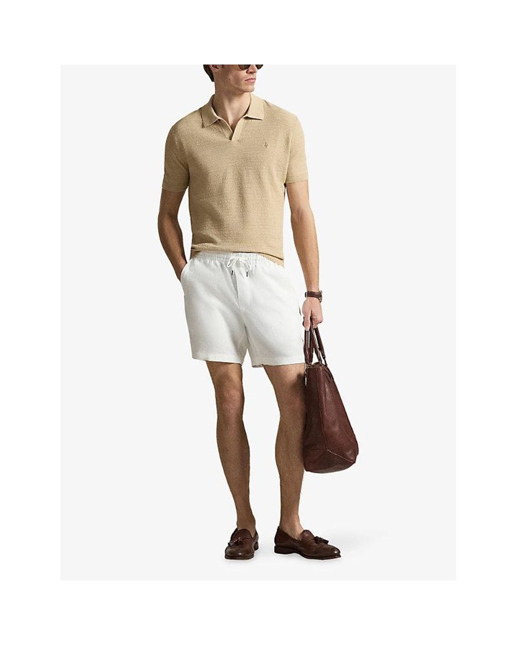 Polo Ralph Lauren White Logo-Embroidered Linen Shorts for men
