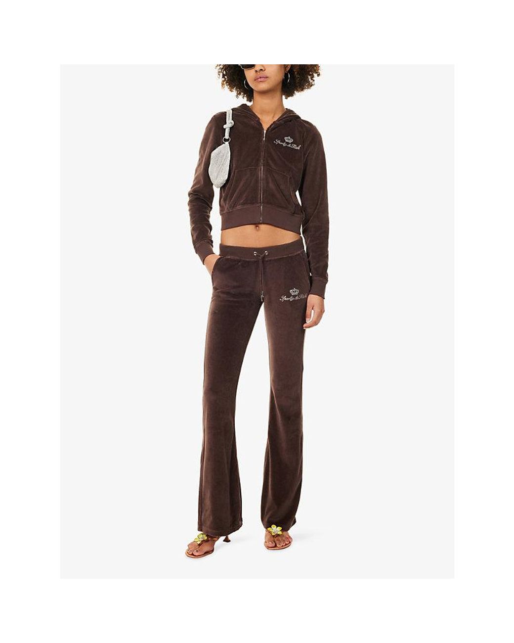 Sporty & Rich Brown X Juicy Couture Velour-Cotton Jogging Bottoms