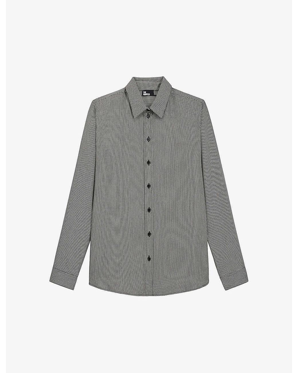 The Kooples Houndstooth Check-print Stretch-woven Shirt X in Gray | Lyst